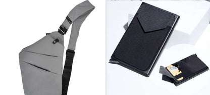 Canvas chest bag 31x20x1cm, 190g, one-shoulder crossbody with anti-radiation fabric inside, smoke black or silver grey