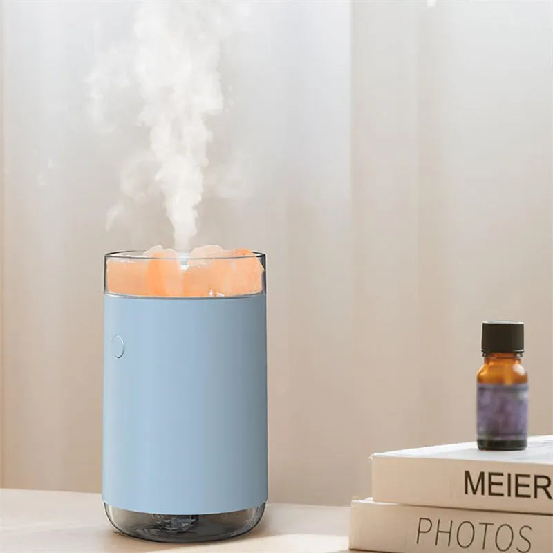 Crystal salt stone USB humidifier diffuser with LED lamp, 260ml tank, 125*77*77mm, Blue Pink White options