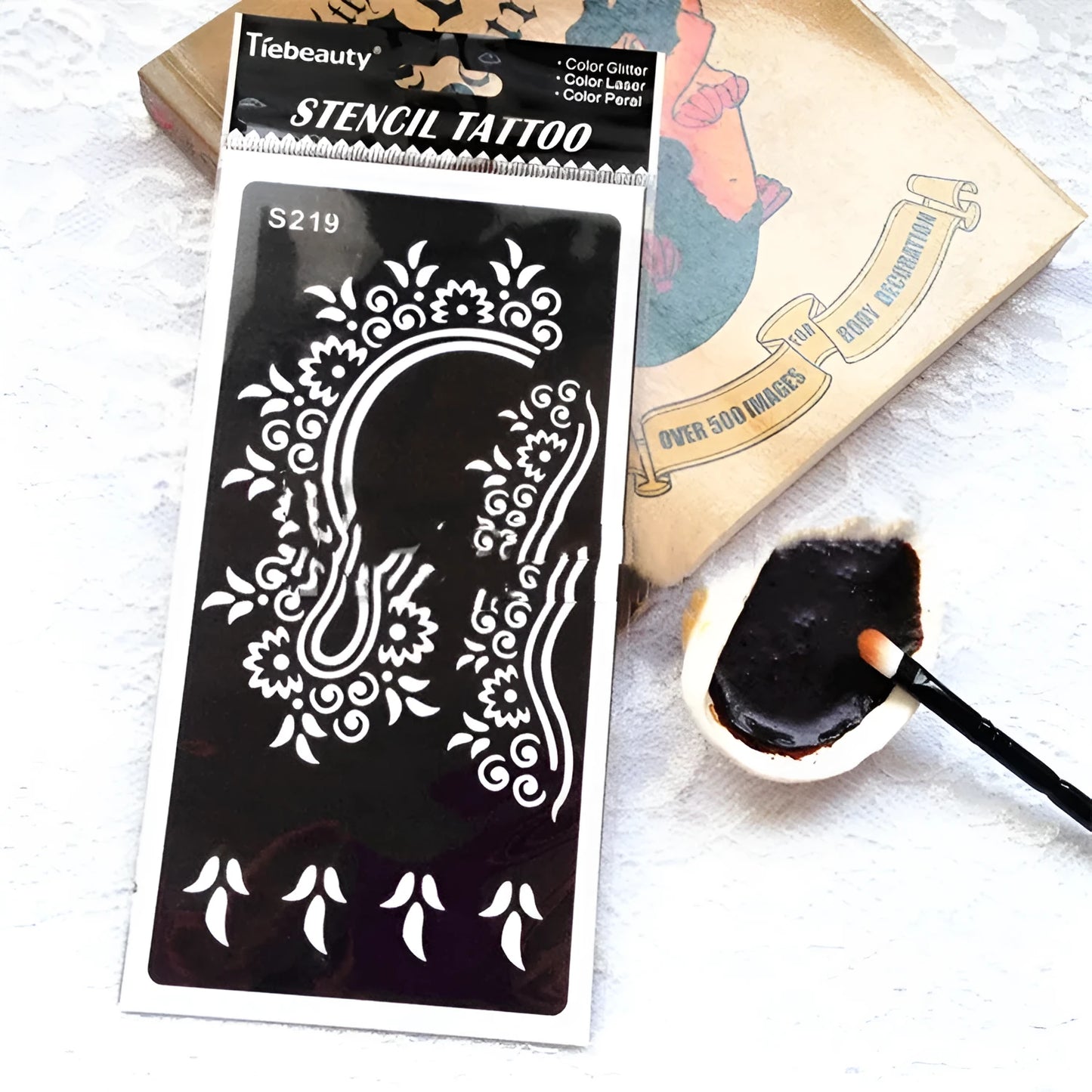 Hollow geometric tattoo template sticker on water transfer paper, Southeast Asian style design.