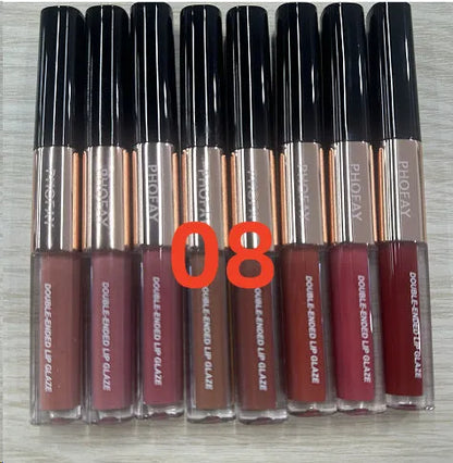 C-L021 Double-head Non-stick Cup Lip Gloss showing two different colour shades on professional makeup stick applicator