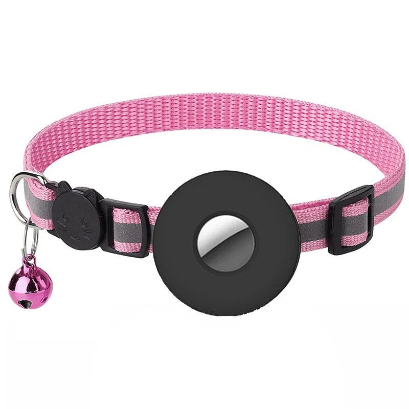 Adjustable Airtag pet collar with reflective strip and bell for cats and dogs
