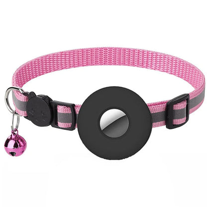 Adjustable Airtag pet collar with reflective strip and bell for cats and dogs