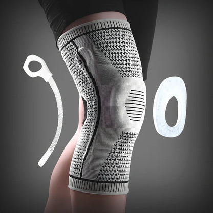 Compression sports knee pads with silicone springs for meniscus protection during basketball and running activities