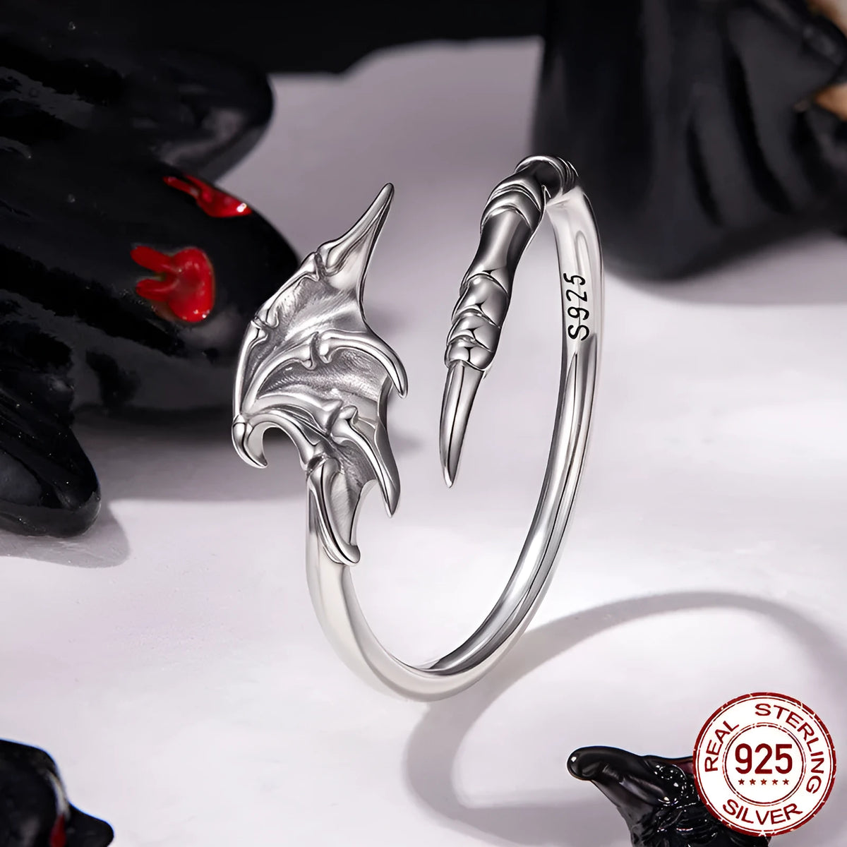 Adjustable opening silver ring with wings motif for women, plain silver finish, colour SCR1163-E