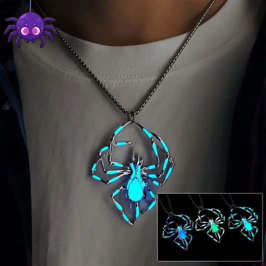 Glow-in-the-Dark Halloween Spider Necklace - Luminous Jewelry with Vintage-Inspired Stereo Design