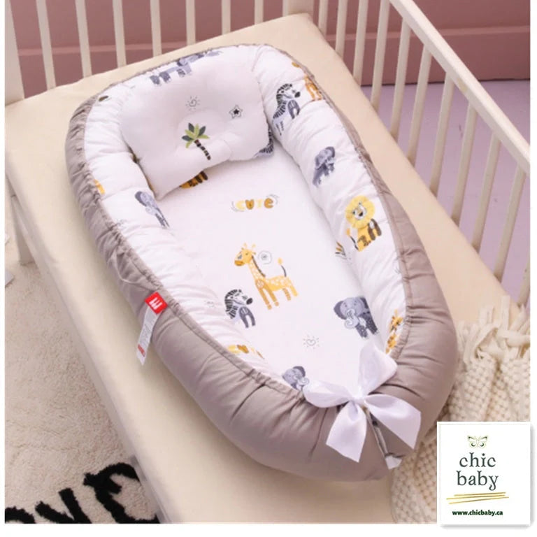 Cotton baby travel crib with removable washable cover in various cartoon designs