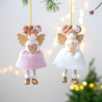 Pink and white cloth angel wings Christmas plush pendant decoration with hanging cord