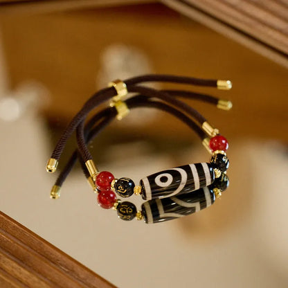 Tibetan ethnic style dzi bead agate bracelet with 8mm geometric beads in handcrafted construction