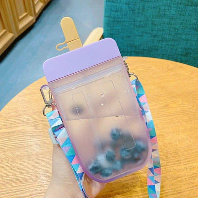 Summer children's water cup with anti-leak straw in pink, blue, yellow, and purple