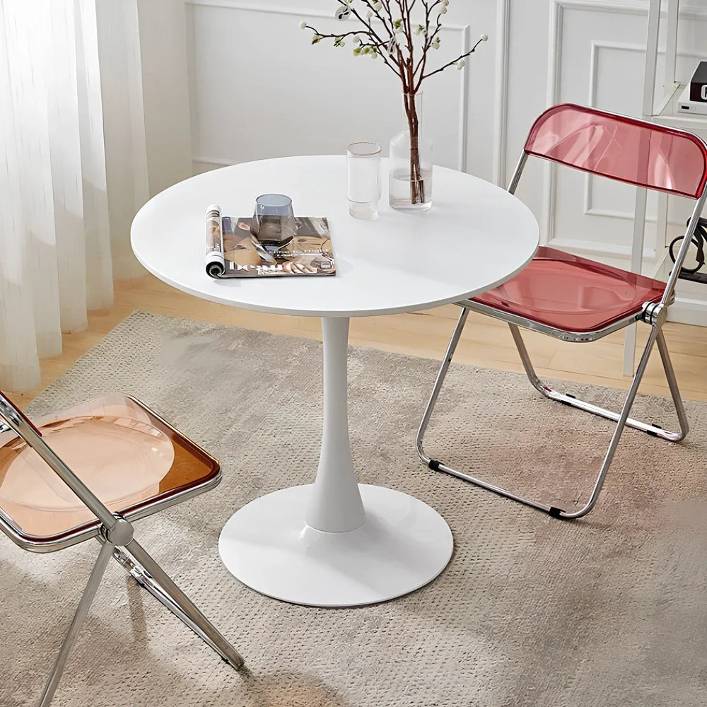 Scandinavian style conference table with folding chairs in white finish, 60cm diameter