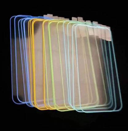 Fluorescent tempered glass screen protector for iPhone with luminous glow in pink, yellow, green, blue, and grass green colours