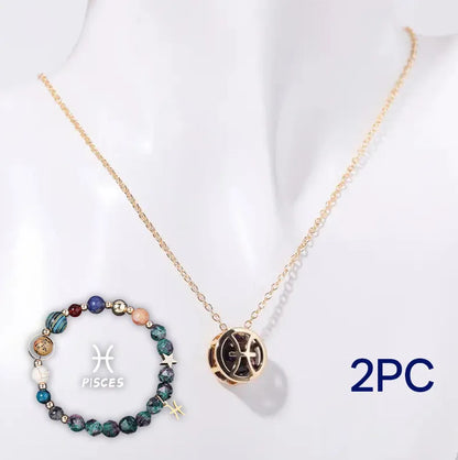 Natural stone beaded necklace and bracelet jewellery set showing 55cm length and 6mm bead size