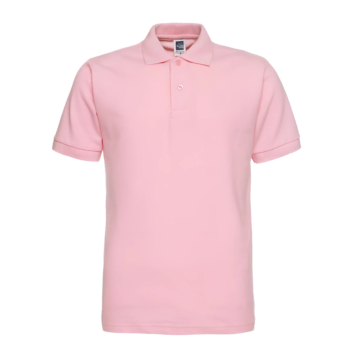 Solid colour plus size short sleeve polo shirt on a hanger, loose fit style.