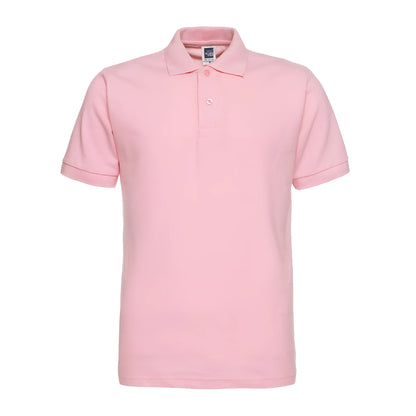 Solid colour plus size short sleeve polo shirt on a hanger, loose fit style.