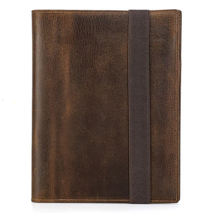 Brown Crazy Horse leather A5 notebook protective sleeve with square shape and socket style opening