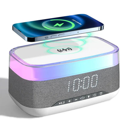 Multifunctional Bluetooth alarm clock with wireless charging, night light, and premium speaker