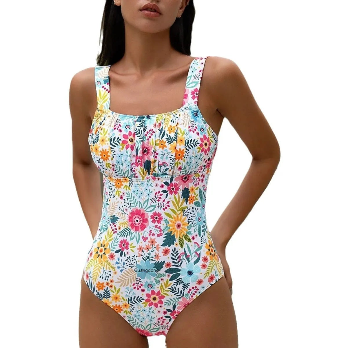 Women's floral print full-bed one-piece swimsuit in black or multicolour options