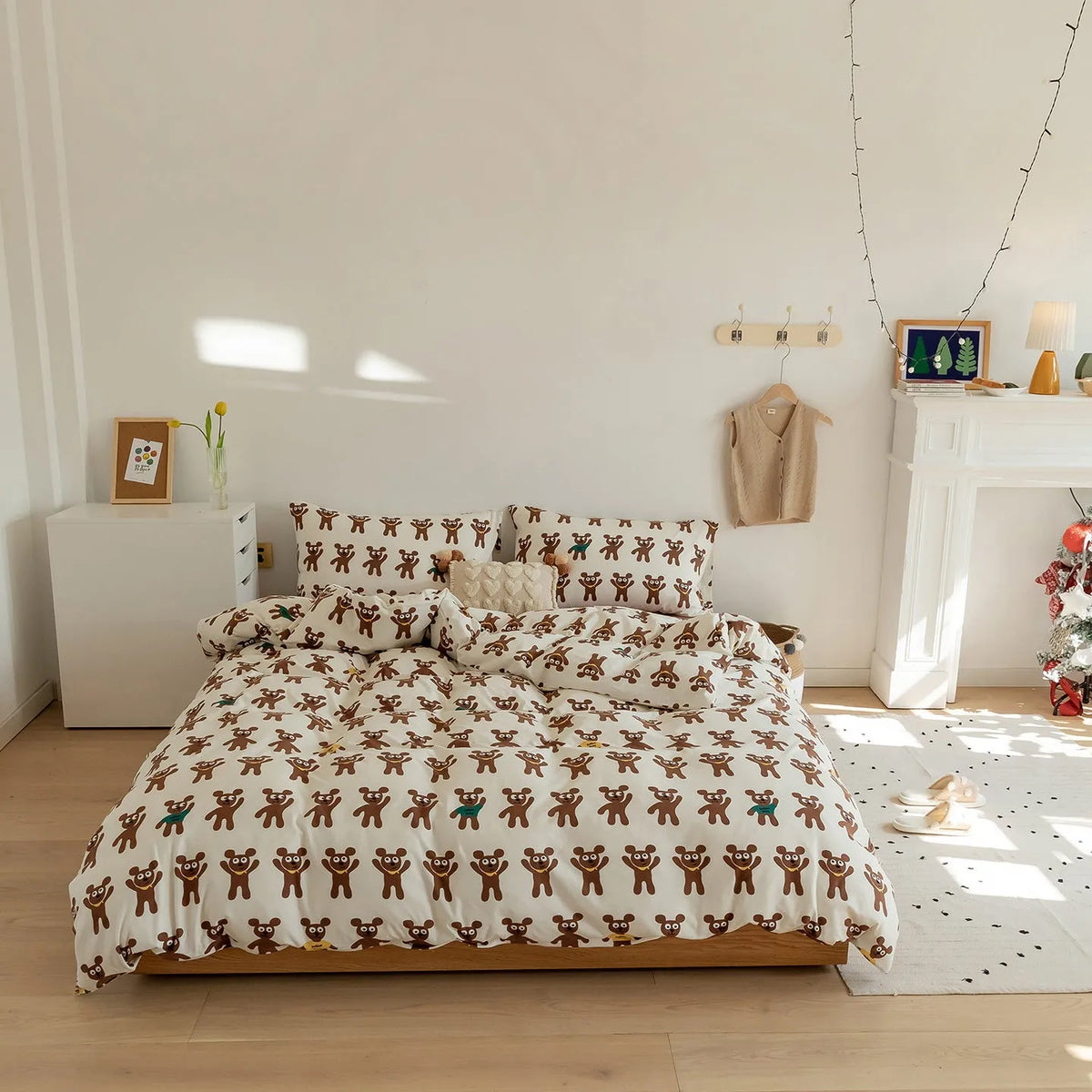 Pure cotton printed bedding set with quilt cover, sheet, and pillowcases in 1.2m to 2.0m sizes