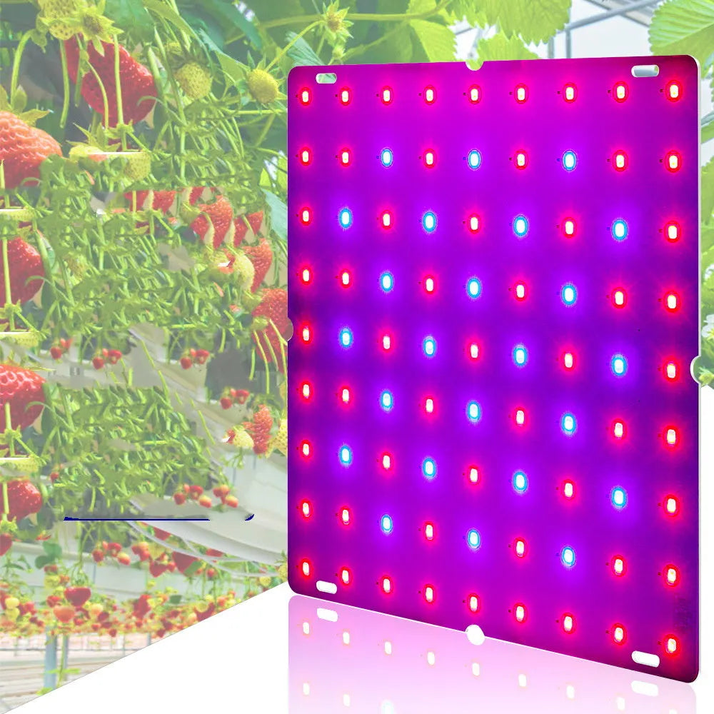 Aluminium LED plant grow light with hook for indoor fruits and vegetables, showing UK plug.