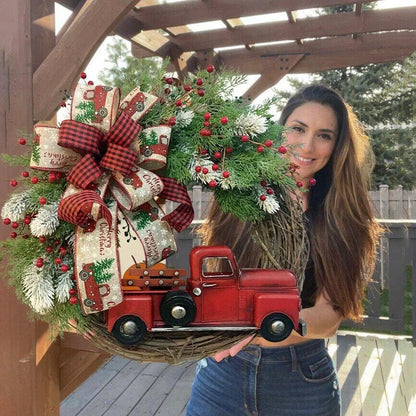 Christmas wooden garland with red truck and pumpkin design