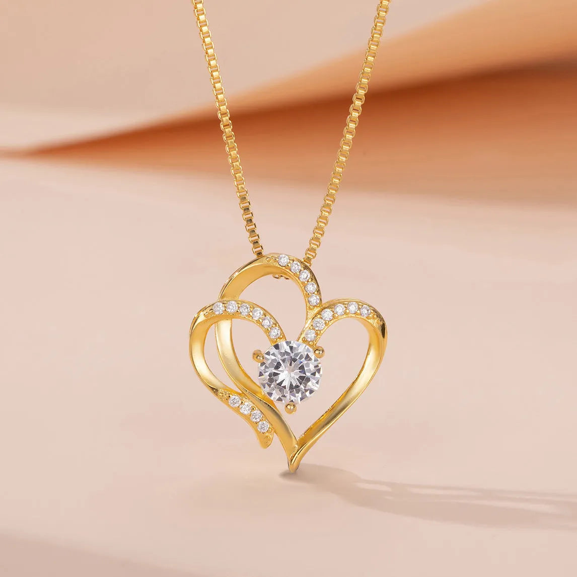 Women's simple heart-shaped 925 silver necklace with gold-tone plating options.