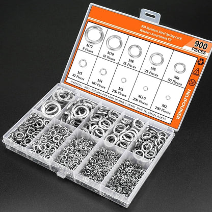 304 stainless steel spring lock washer combination box with 900 pieces for 2-12mm fasteners