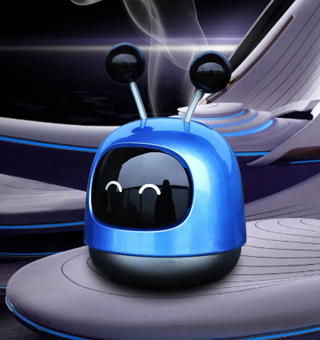 Car mounted aromatherapy robot car vent perfume diffuser decoration with 40ML capacity gel-based fragrance gel in a 6cm by 9cm paint-baked plastic case available in Decoration Blue Ocean, Gray Gulong, and Red Fragrant Pomelo scents