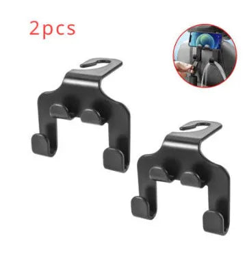 Car multifunction hook and phone holder made from black ABS plastic