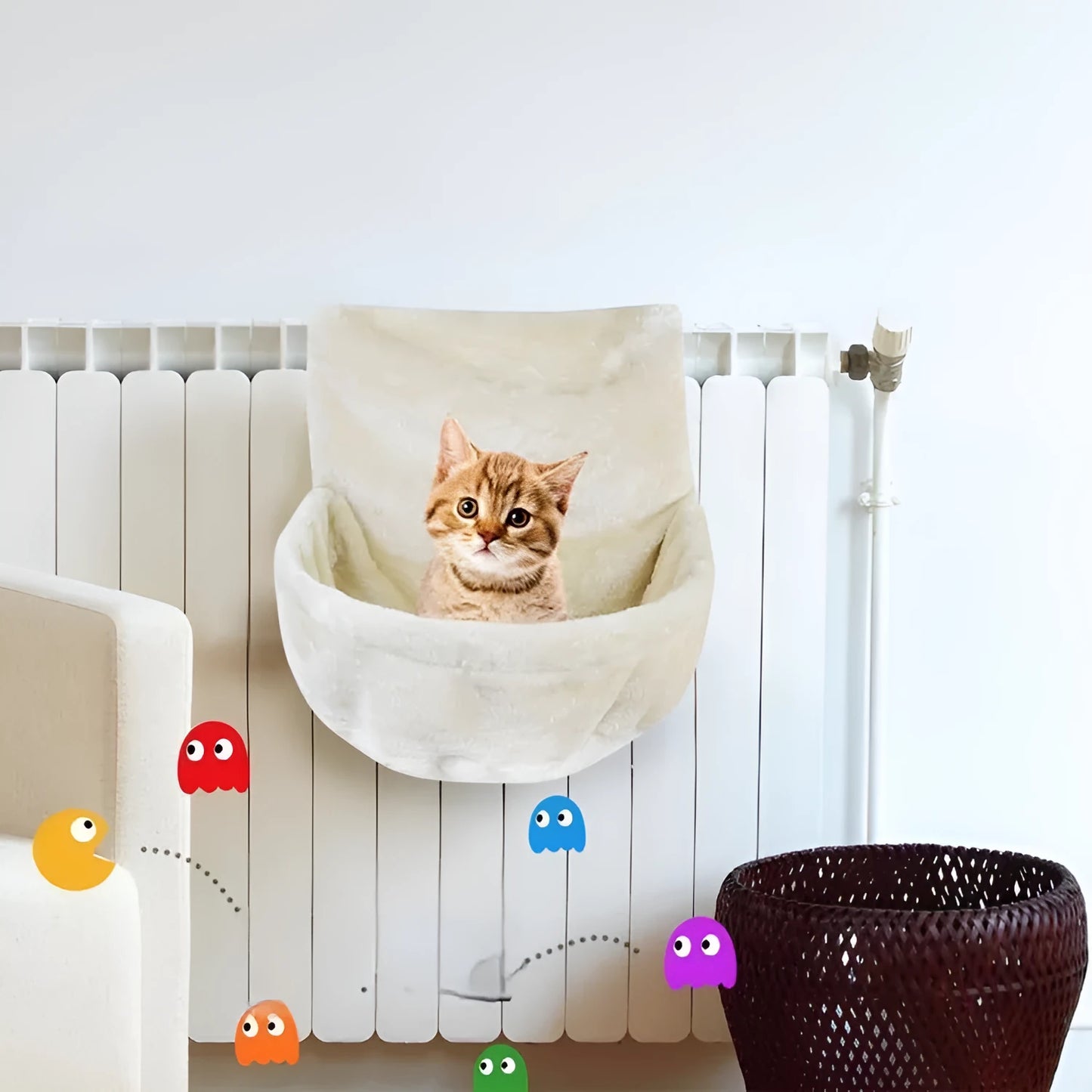 Grey iron fleece cloth cat hammock with metal frame for cage mounting