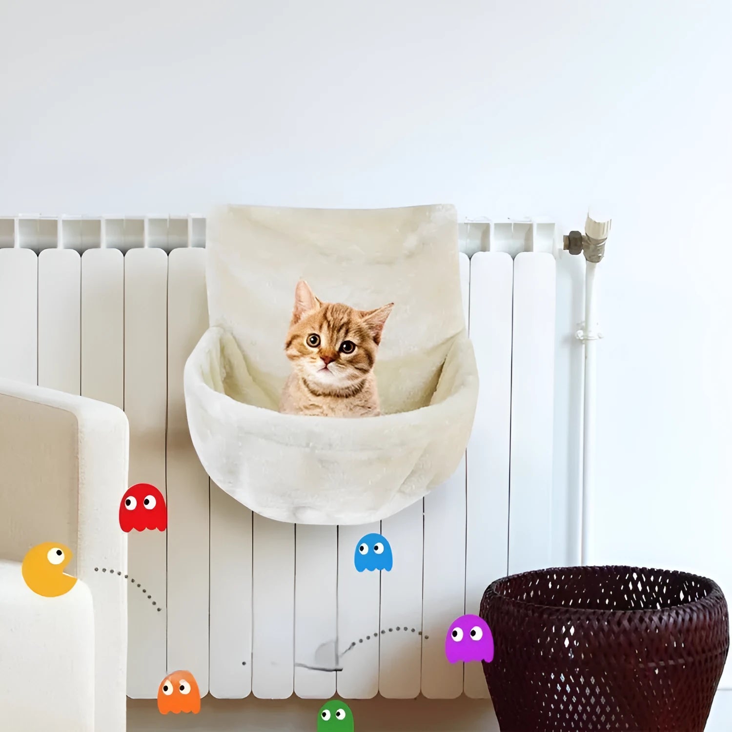 Grey iron fleece cloth cat hammock with metal frame for cage mounting