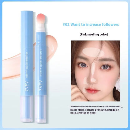 Concealer tube with sponge brush applicator in three colour options for skin tone correction