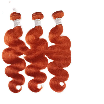 Orange human hair curtain block wig, full head, natural style, available in 8 to 28 inch lengths
