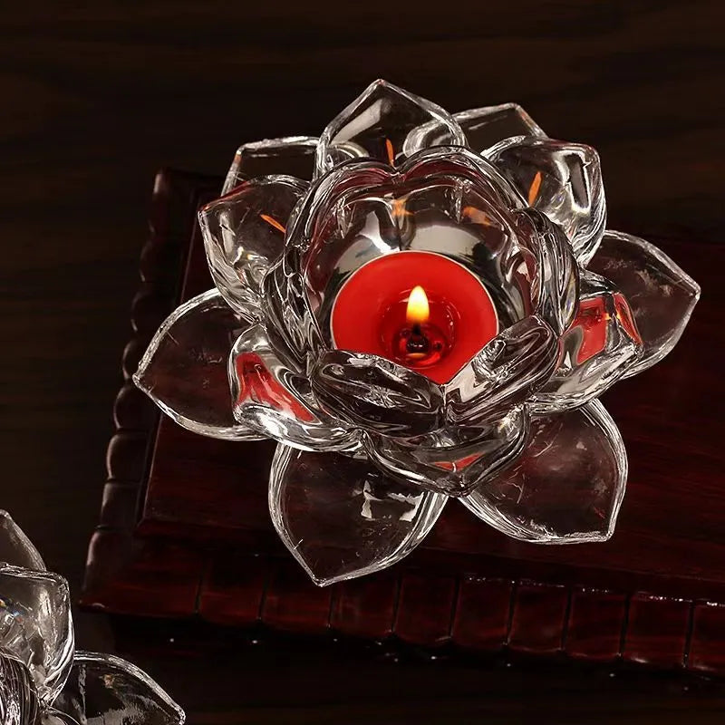 Glass lotus home decoration aromatherapy candle cup in lotus candlestick style with mechanism process for ambient lighting and fragrance diffusion