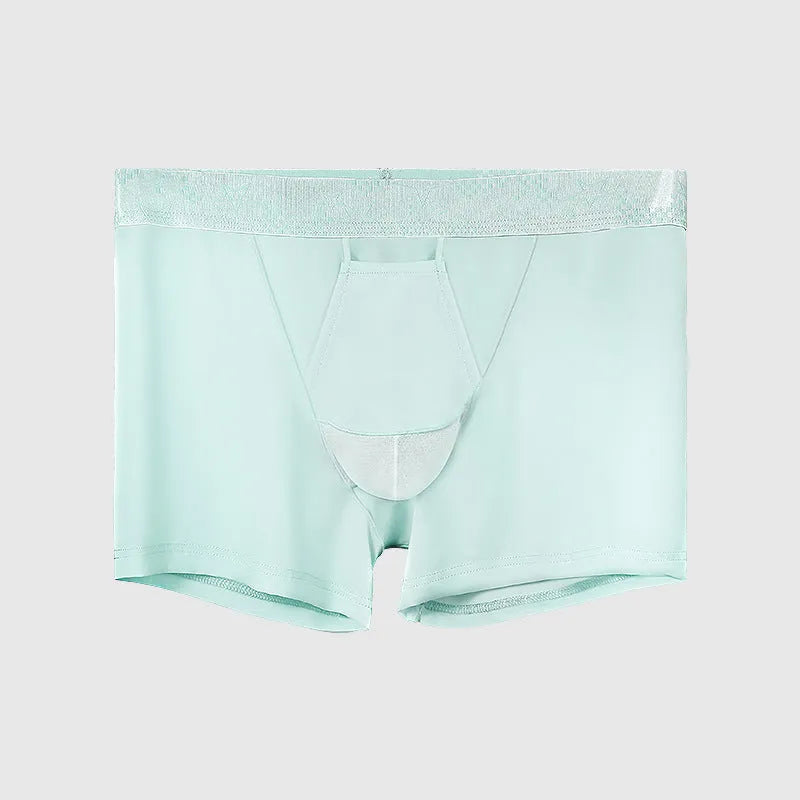 Men's ice silk nylon boyshorts in black, grey, blue, white, and light blue colours
