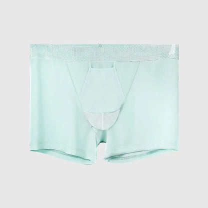 Men's ice silk nylon boyshorts in black, grey, blue, white, and light blue colours