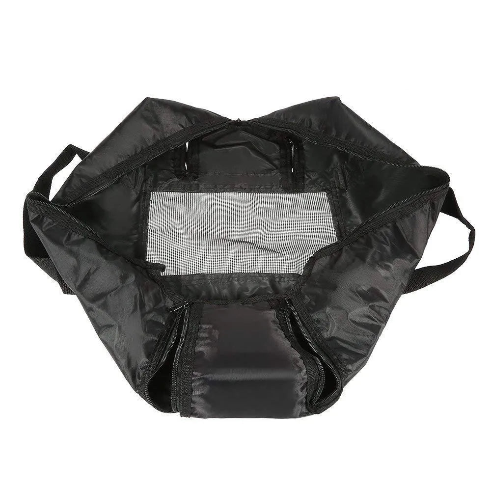 Black cat restraint bag with dimensions 28×17×2.5cm for grooming and feeding procedures