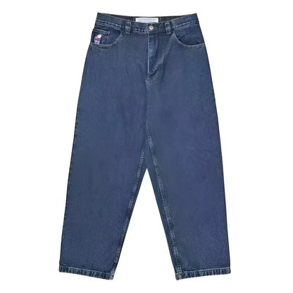 Men's retro patterned straight-leg trousers in dark blue, black, and light blue colour options