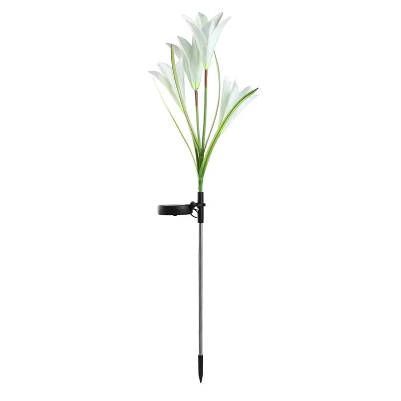 Colourful solar-powered LED lawn lamp in a flower shape for garden decoration.