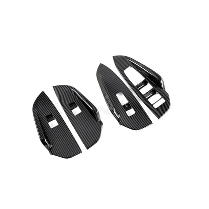 Kaiku glass lifting button panel patch set in ABS plastic carbon fibre colour, four-piece inner armrest frame trim