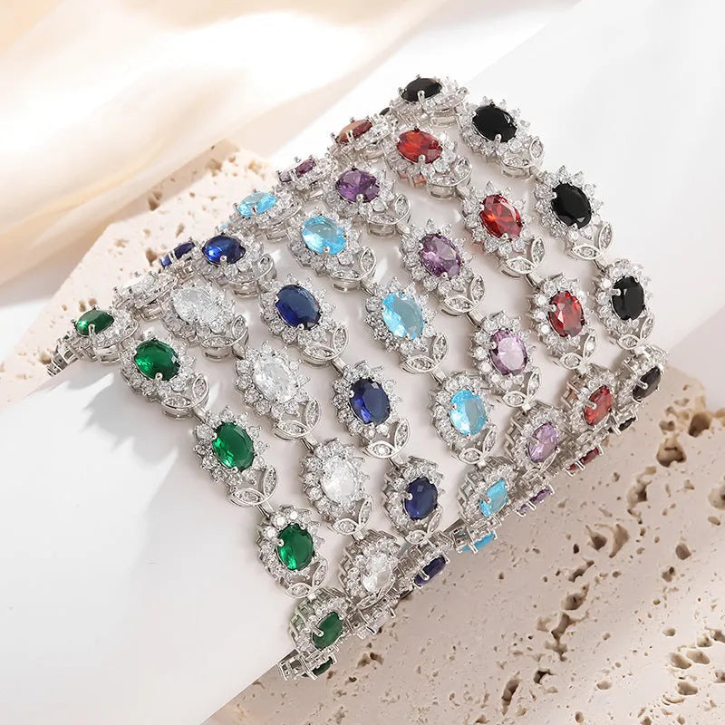 Women's simple inlaid zircon electroplated eco alloy fashion bracelet, 9 colour options