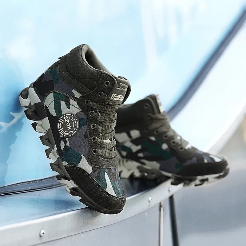 Green women's camouflage pattern canvas slip-on sneaker with a rubber sole.