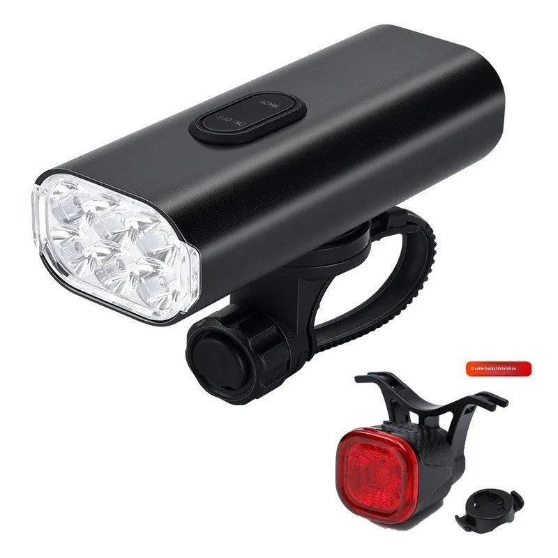 USB rechargeable bicycle headlight and taillight set with mounting bracket for night cycling safety