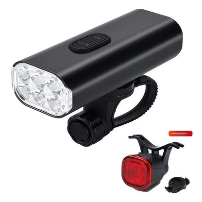 USB rechargeable bicycle headlight and taillight set with mounting bracket for night cycling safety