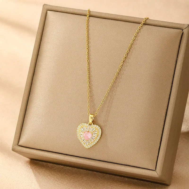 Women's copper necklace with choice of heart, butterfly, cross, or round diamond pendant on electroplated chain