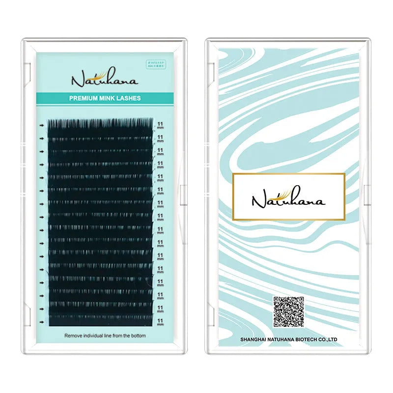 Soft velvet false eyelashes showing artificial fibre construction in various lengths from 7mm to 15mm