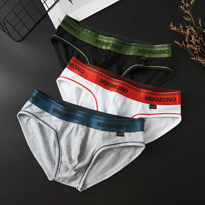 Men's cotton low waist briefs in a two-tone colour on a white background.