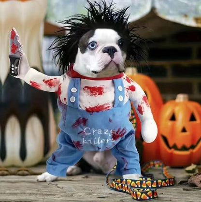 Bloody doll style pet costume for dogs with sand carving pattern in hip hop design