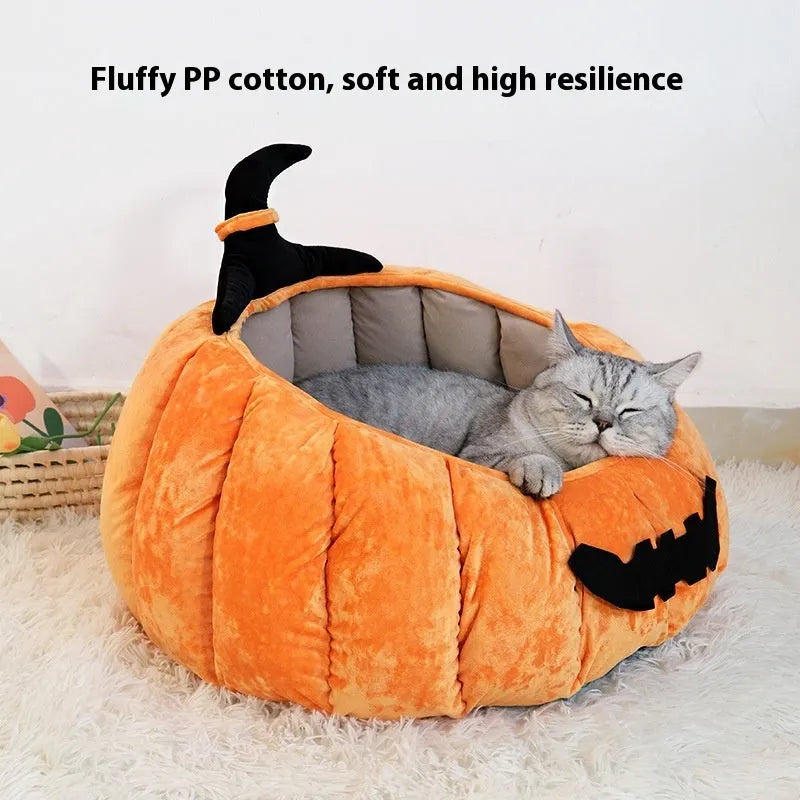 Halloween pumpkin design cat nest pet bed in orange or black cloth fabric