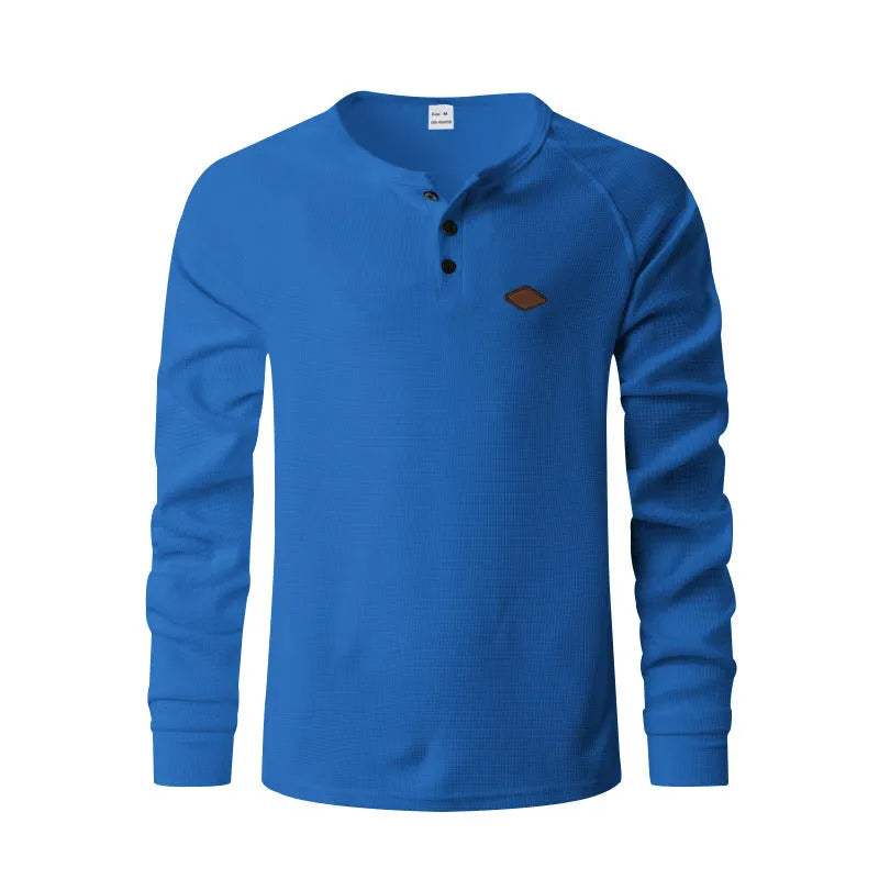Waffle pattern raglan sleeve pullover in thin polyester fabric shown in sapphire blue
