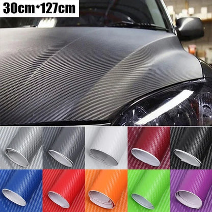 Carbon fibre car decoration sticker roll showing 3D texture in multiple colour options